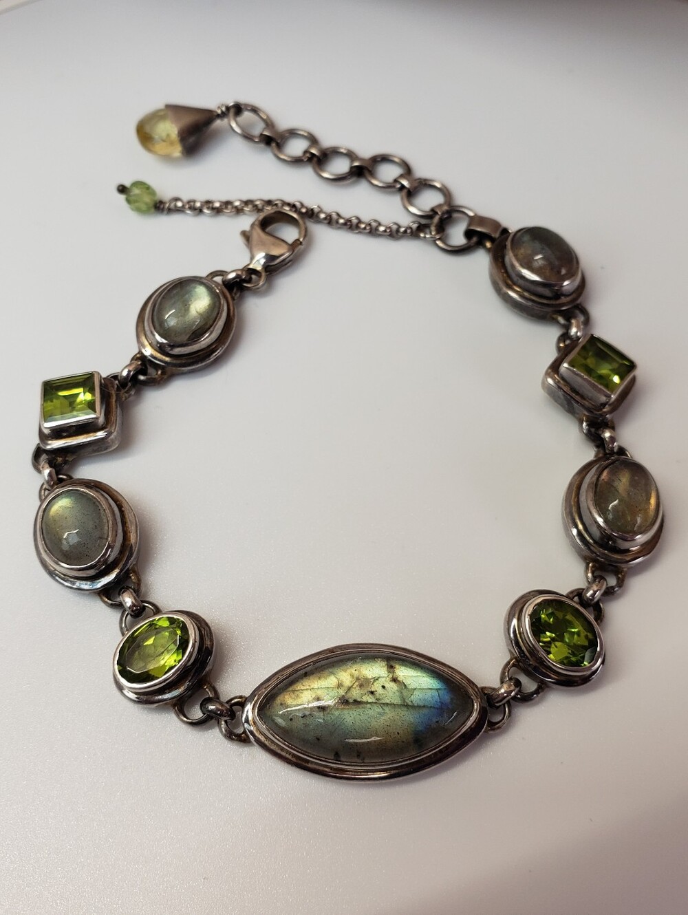 JGD Janice Girardi Sterling Silver Labradorite Peridot Chain Link Bracelet